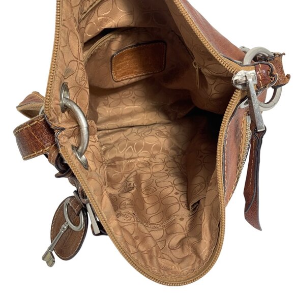 VTG FOSSIL Liberty Crossbody Bag Purse Brown Genuine Leather Adjustable FLAW - Picture 7 of 12